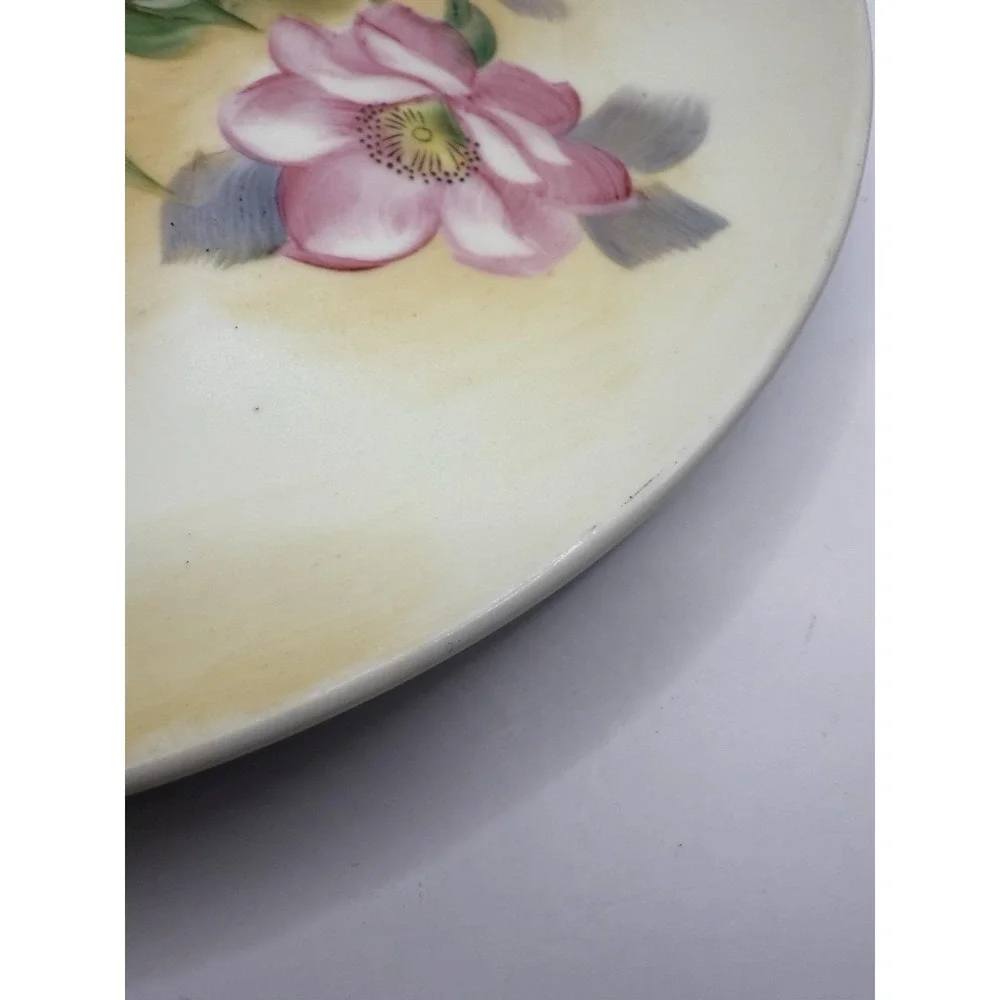 Lefton Hand Painted Floral Plate Pink Blue Flowers Vintage Porcelain‎ Japan
